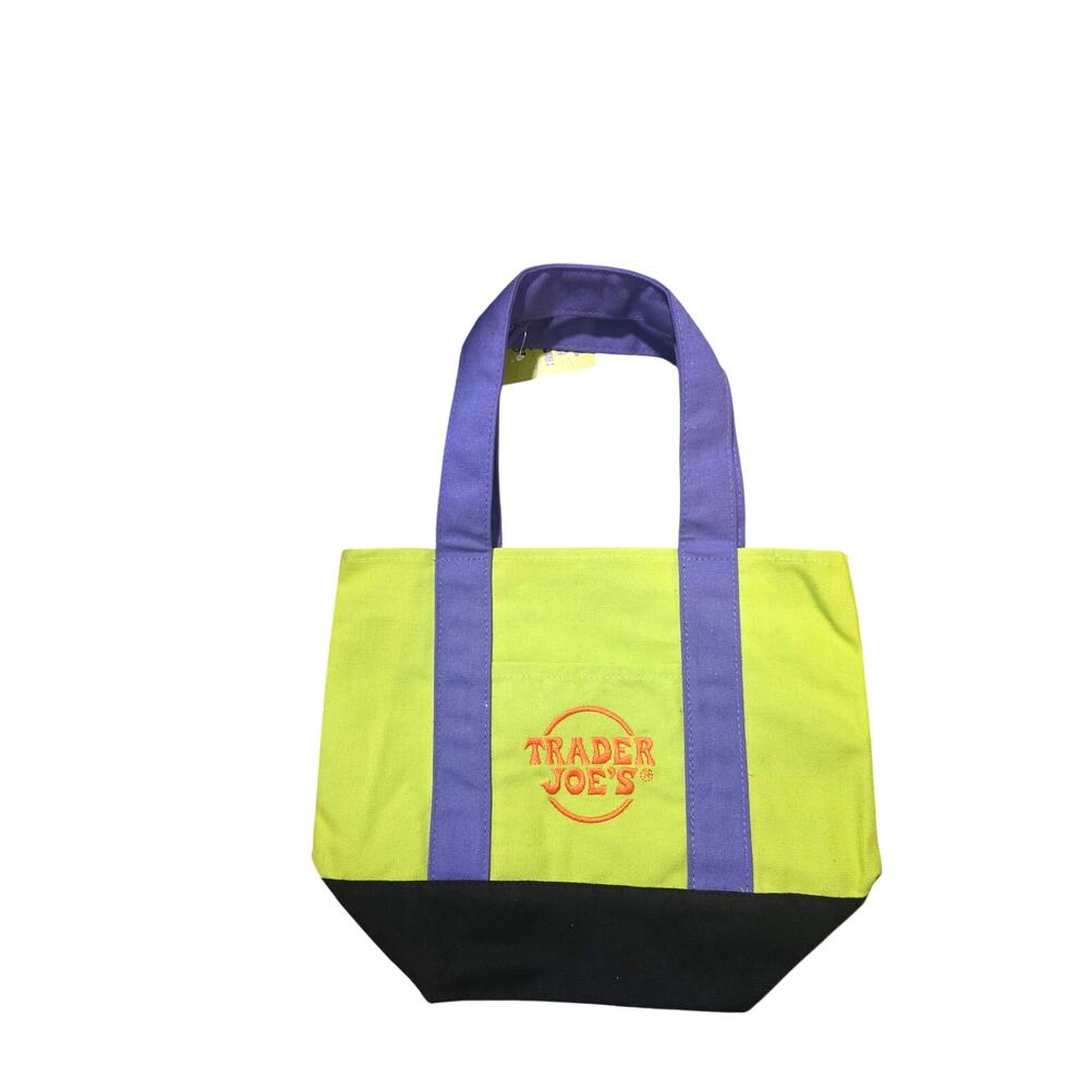 Trader Joe's Halloween Canvas Mini Tote Bag Green Purple Black NEW